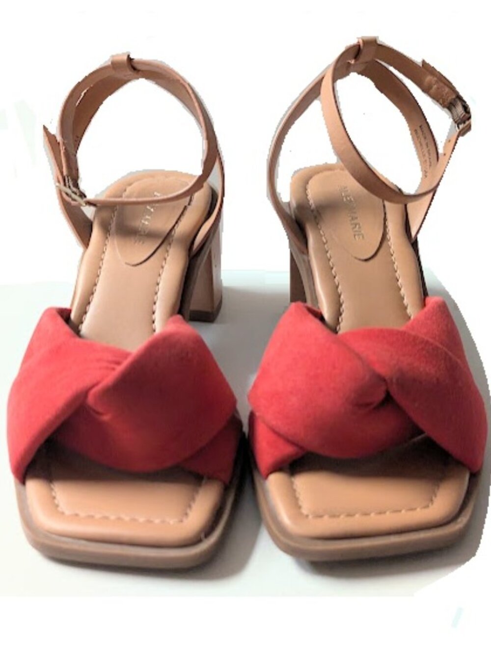 Alex Marie Red Soft Suede Made in Brazil Ankle Straps Heel Sandals Size 6.5 NWOB